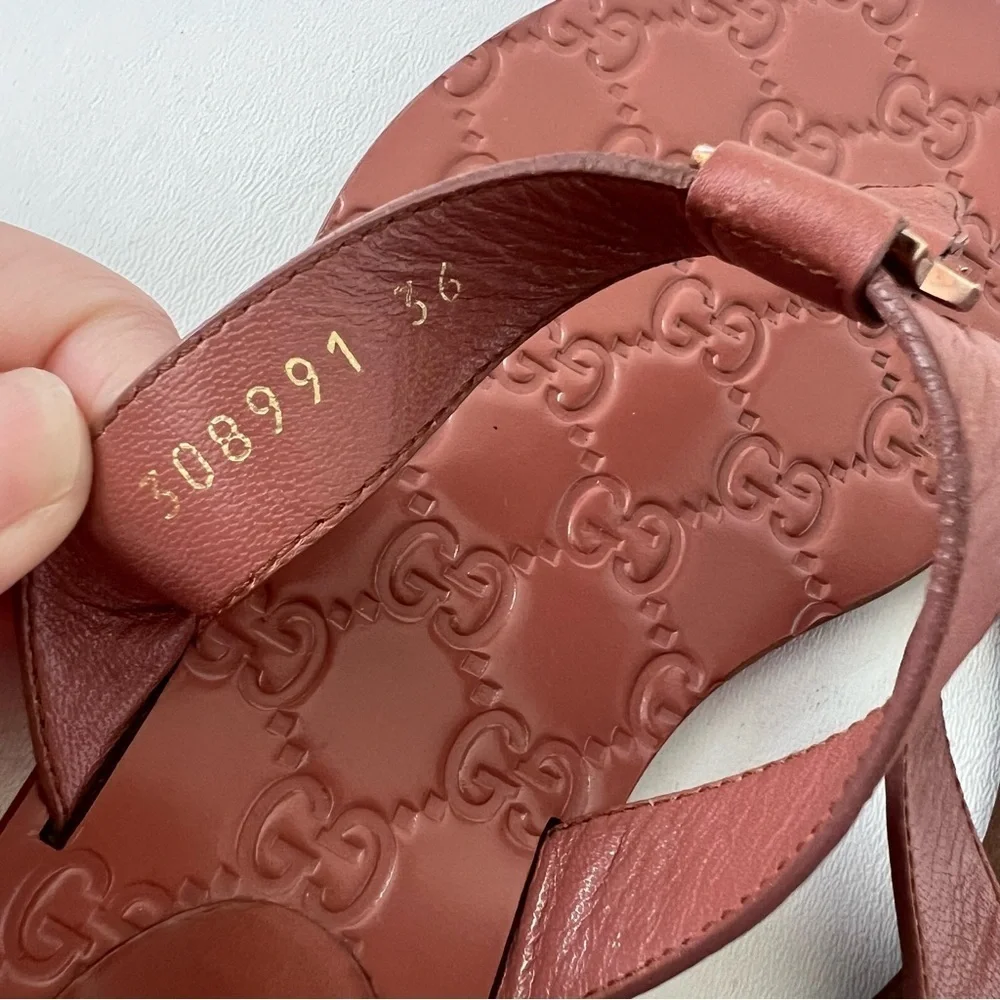 GUCCI | Pink Guccissima Leather Interlocking GG Thong Sandals Flats EU 36 - Picture 11 of 16
